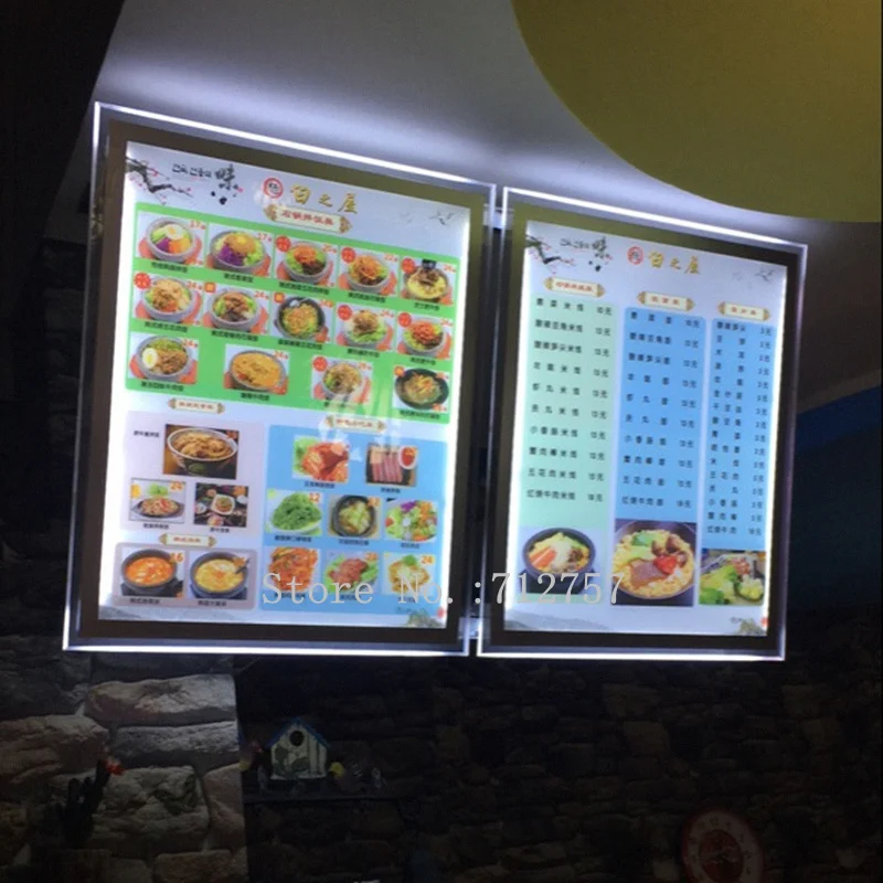 Wall Hanging Slim Acrylic Frame Restaurant LED Illuminated Menu Signs