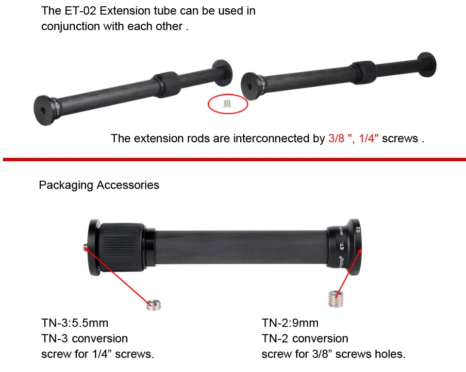 SUNWAYFOTO ET-02 удлинитель для штатива 24 мм из углеродного волокна для штатива с винтом 1/4-3/8 для Dslr камеры аксессуары