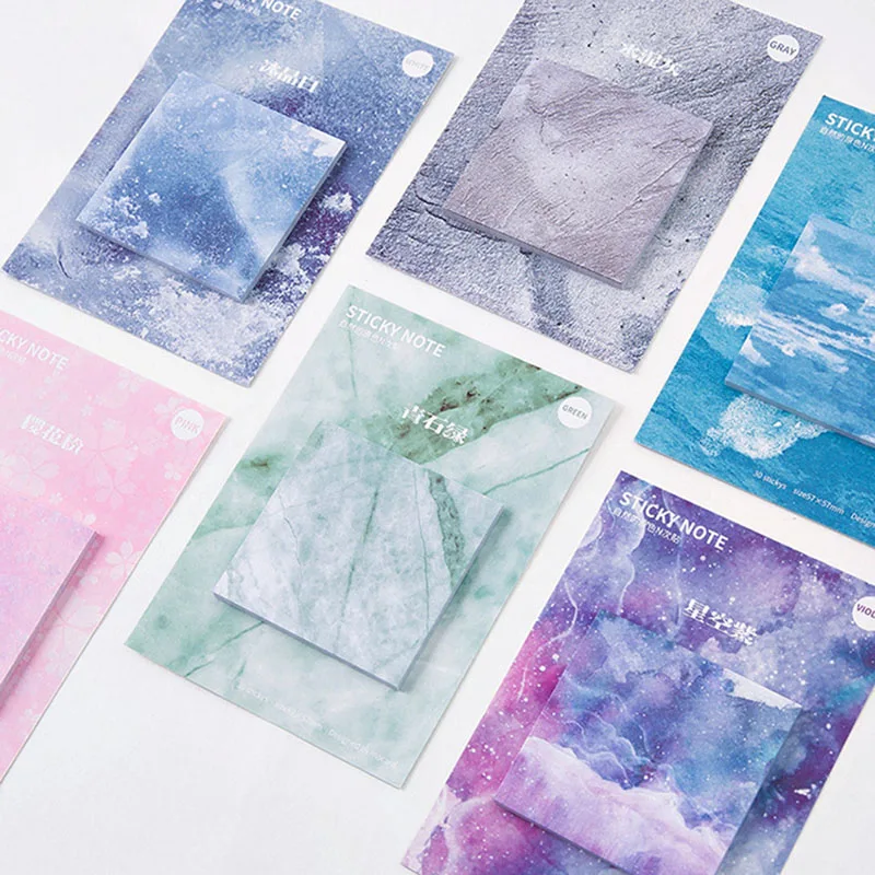 

Starry Sky Memo Pad Fall Label Stickers Post It Natural Marble Sticky Notes Cute Writing Pads Office School Supplies Stationery