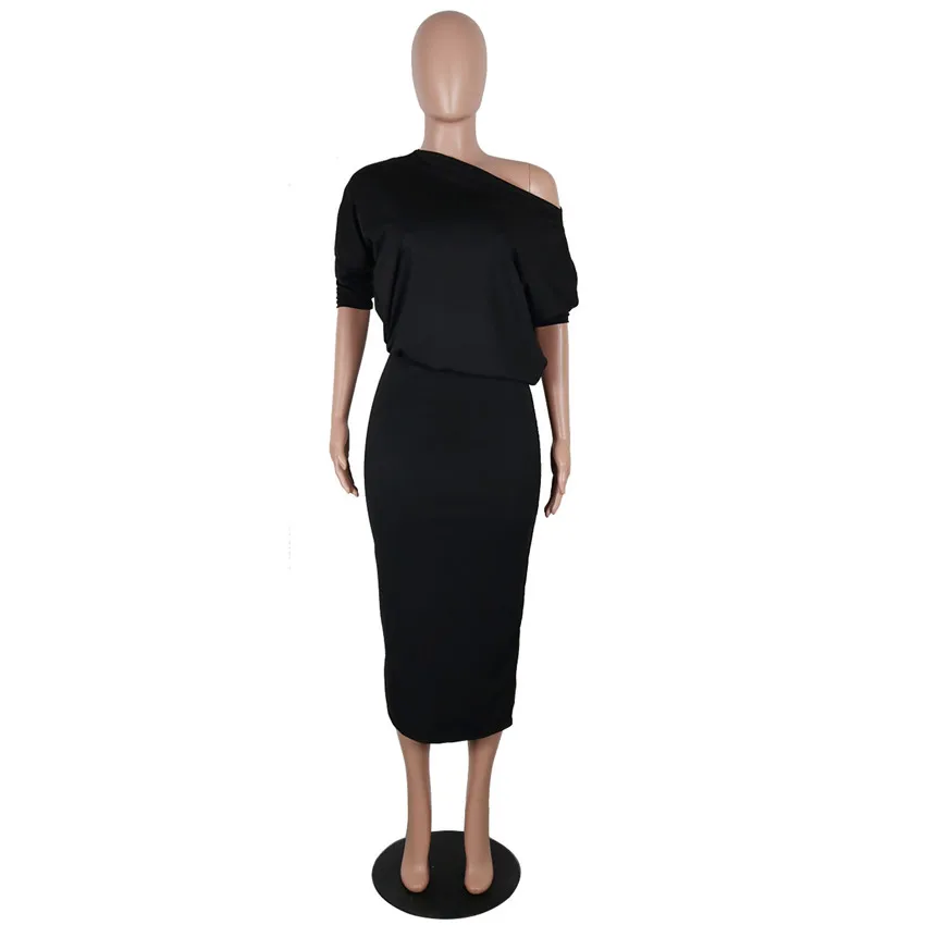 Tsuretobe новое модное платье миди с открытыми плечами женское обтягивающее элегантное платье из эластичной ткани женское платье размера плюс офисное платье - Цвет: black