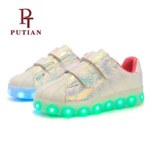 

PU TIAN 2018 Luminous Sneakers For Boys Girls USB Charger 7 Colors Glowing Gym Shoes Colorful LED Lights Unisex Shoes Size 25-37