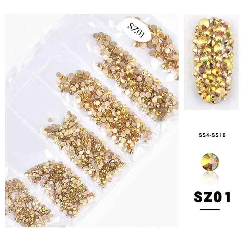 1 упаковка украшения для ногтей блестящие кристаллы SS4-SS16 плоские с оборота Стразы 3D разноцветные стразы для дизайна ногтей ювелирные изделия AB аксессуары - Цвет: SZ01