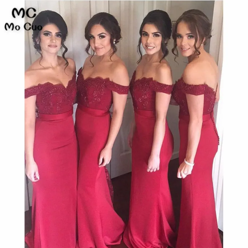 Lace Appliques Off The Shoulder Long Jersey Mermaid Bridesmaid Dresses33