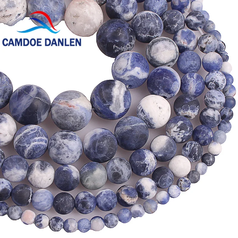 

100% Natural Matte Frosted White Blue Sodalite Stone Beads Blue Sodalite Round Beads 4/6/8/10/12mm DIY Beads For Jewelry Making
