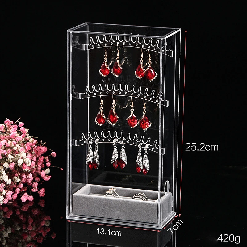 High-grade Acrylic Earring Display Stand Organiser Holder Necklace Earring Studs Storage Clear Jewe