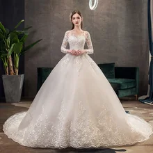 2022 novo vintage o pescoço vestido de noiva manga cheia ilusão simples rendas bordado feito sob encomenda vestido de noiva l