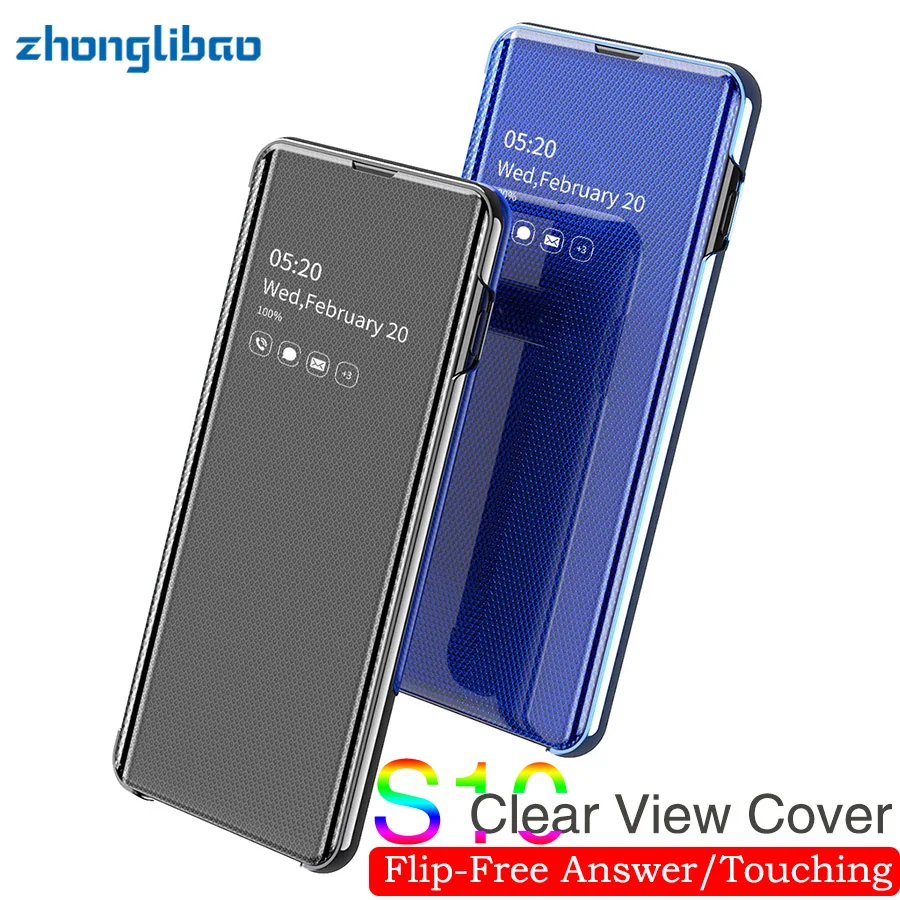 

Smart Touch Flip Stand Case for Samsung Galaxy S10 Plus S10e Coque Original Luxury Mirror Clear View Cover for Galaxy S10 Fundas