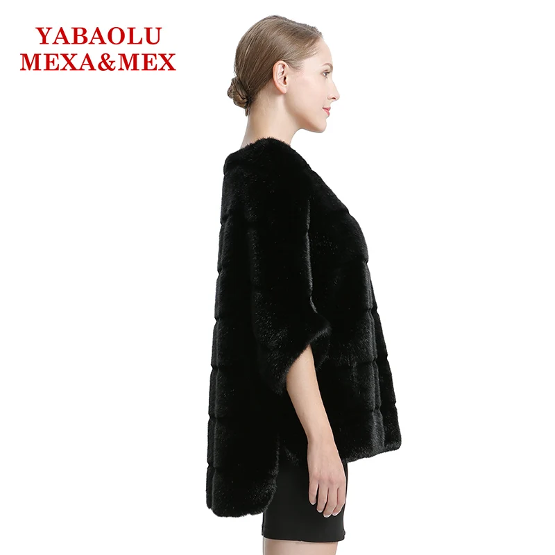 Faux Mink Fur Women Coat Autumn Winter Overcoat Black Faux Fur Coat Fashion Bat shirt Pullover Jackets Women Clothing Outerwear