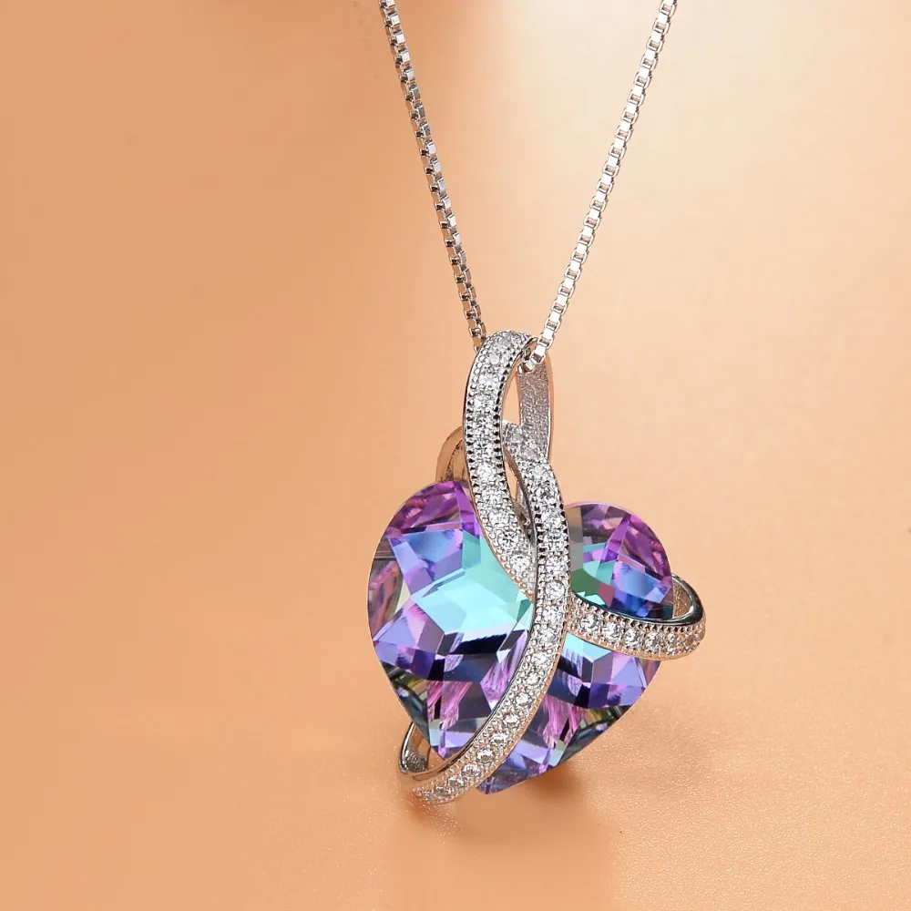 

Tuliper 925 Sterling Silver Heart Bridal Necklace Austrian Crystal Pendant Necklace For Wedding Party Jewelry Mother's Day