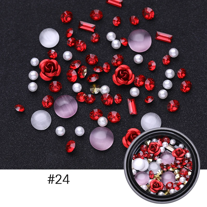 Смешанные ногтей Стразы, Роза красочные блестящие камни, с металлическими заклепками; 3D нейл-арта украшения для ногтей, аксессуары для DIY Декор - Цвет: 24