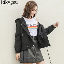 Демисезонный Для женщин ветровки короткие корейские узкие куртки верхняя одежда плюс Размеры топы для девочек V318