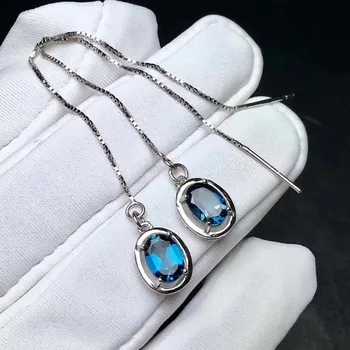 

Fidelity natural 5*7mm blue topaz s925 silver round drop earrings fashion Ear line fine jewelry for women party Natural gemstone