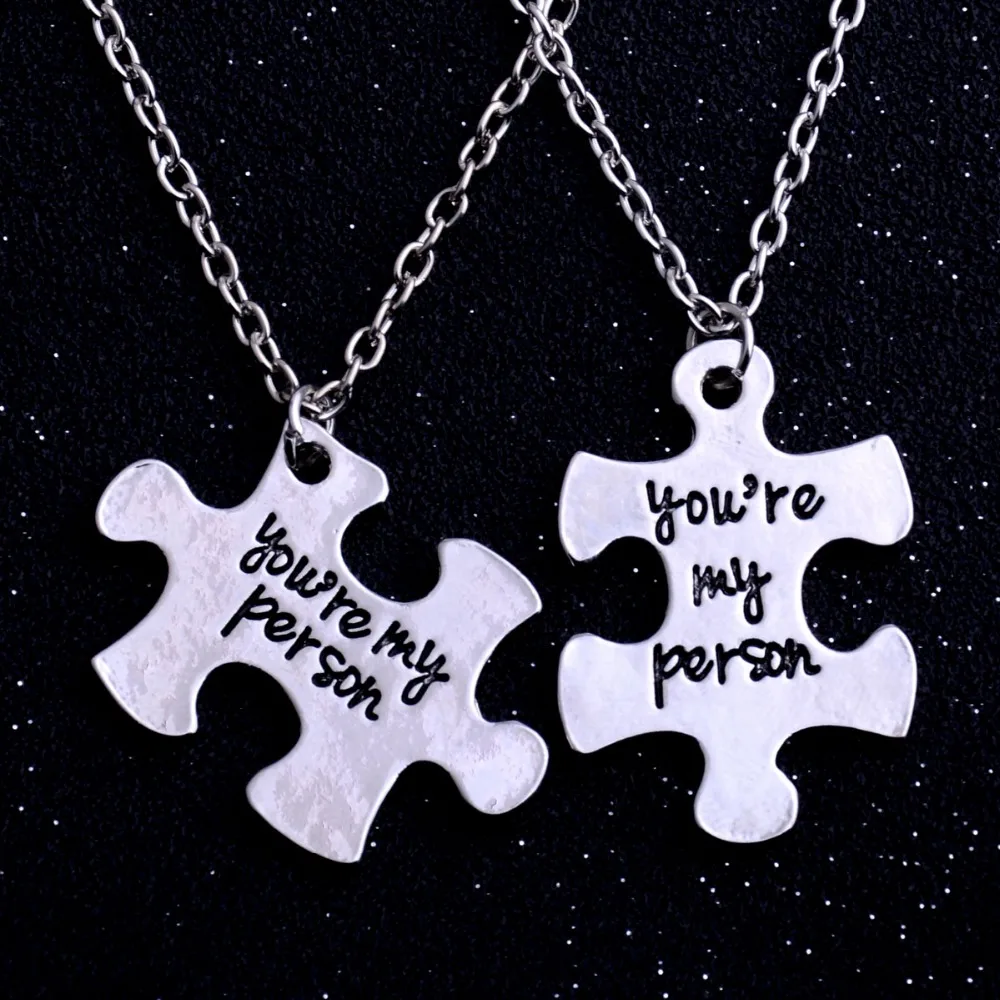 Puzzle Necklace You're My Person Chain Charm Best Friend Gifts