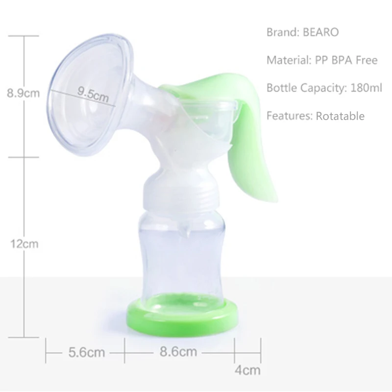 Bearo Manual Breast Pumps Multi-angle Rotation Sucking Powerful Nipple Suction Feeding Pump Safe BPA Free with Original Box