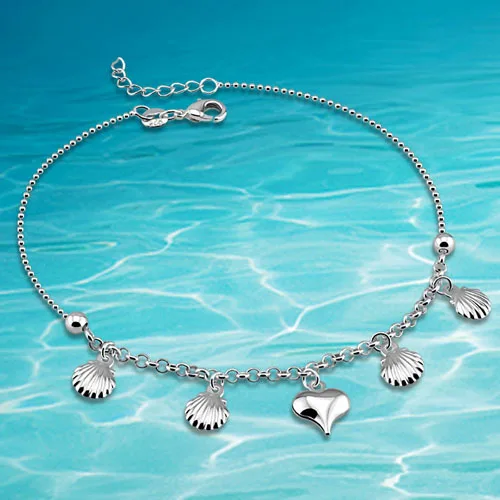 

leg jewelry 2014 brand new fashion solid genuine 925 sterling silver women shell anklet