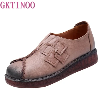 

GKTINOO 2019 New Women's Handmade Shoes Genuine Leather Flat Mother Shoes Woman Loafers Soft Single Casual Flats Shoes Women