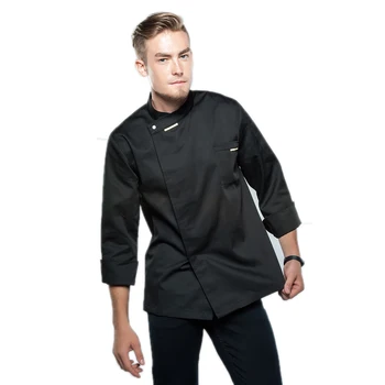 

New Black White Chef Jacket Uniforms Long Sleeve Hotel Cook Clothes Food Services Frock Coats Work Wear Coat Overalls