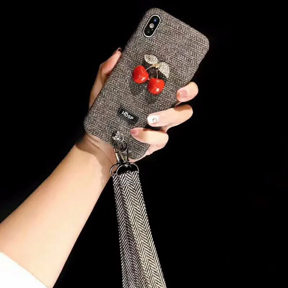 3D Cherries Weaving style cases For iPhone X 8 8plus 7 7Plus 6 6plus fashion wristband for 6Plus 6s 6splus |