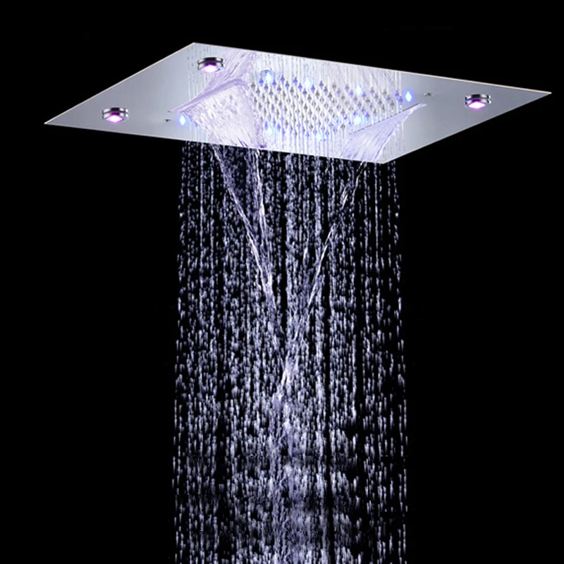 Ceiling Conceal Mounted Rainfall Waterfall Shower Head Led