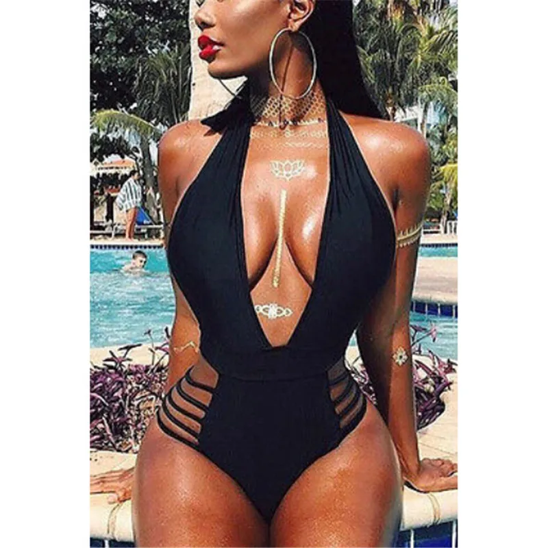

2017 Women's One Piece Swimwear Deep V High Cut Monokini Swimsuit Beachwear Bikini Bathsuit One-piece Swimsuit Ladies Biqunis