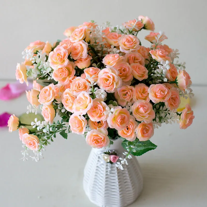 Artificial Flowers Mini Roses Bouquet 15 Heads Wedding Scene Layout Home Decor Accessories