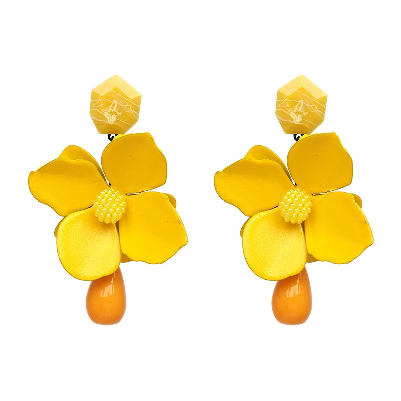

New Fashion Earrings New Most Flowers Retro Women Earrings Long Models Large Earrings High-grade Alloy Resin Acrylic Earrings