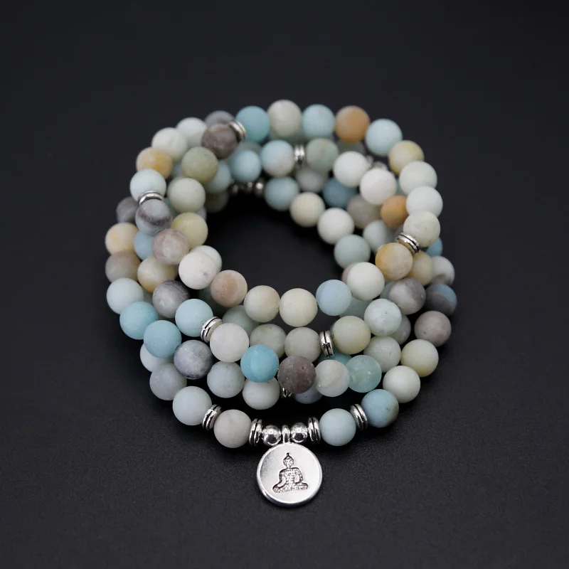 Fashion-Women-bracelet-Matte-Frosted-Amazonite-beads-with-Lotus-OM-Buddha-Charm-Yoga-Bracelet-108-mala (2)