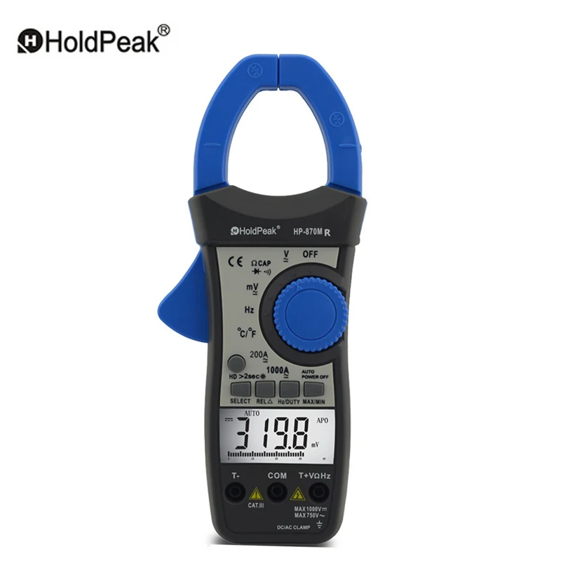 

Holdpeak HP-870MR True RMS Auto Range Digital Clamp Meter Tester DC AC Current Voltage Multimeter Data Hold Temperature Tester