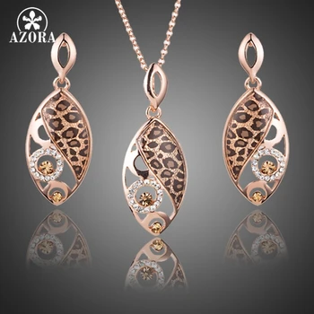 

AZORA Unique Leopard With Rose Gold Color Stellux Austrian Crystal Drop Earrings and Pendant Necklace Jewelry Sets TG0209