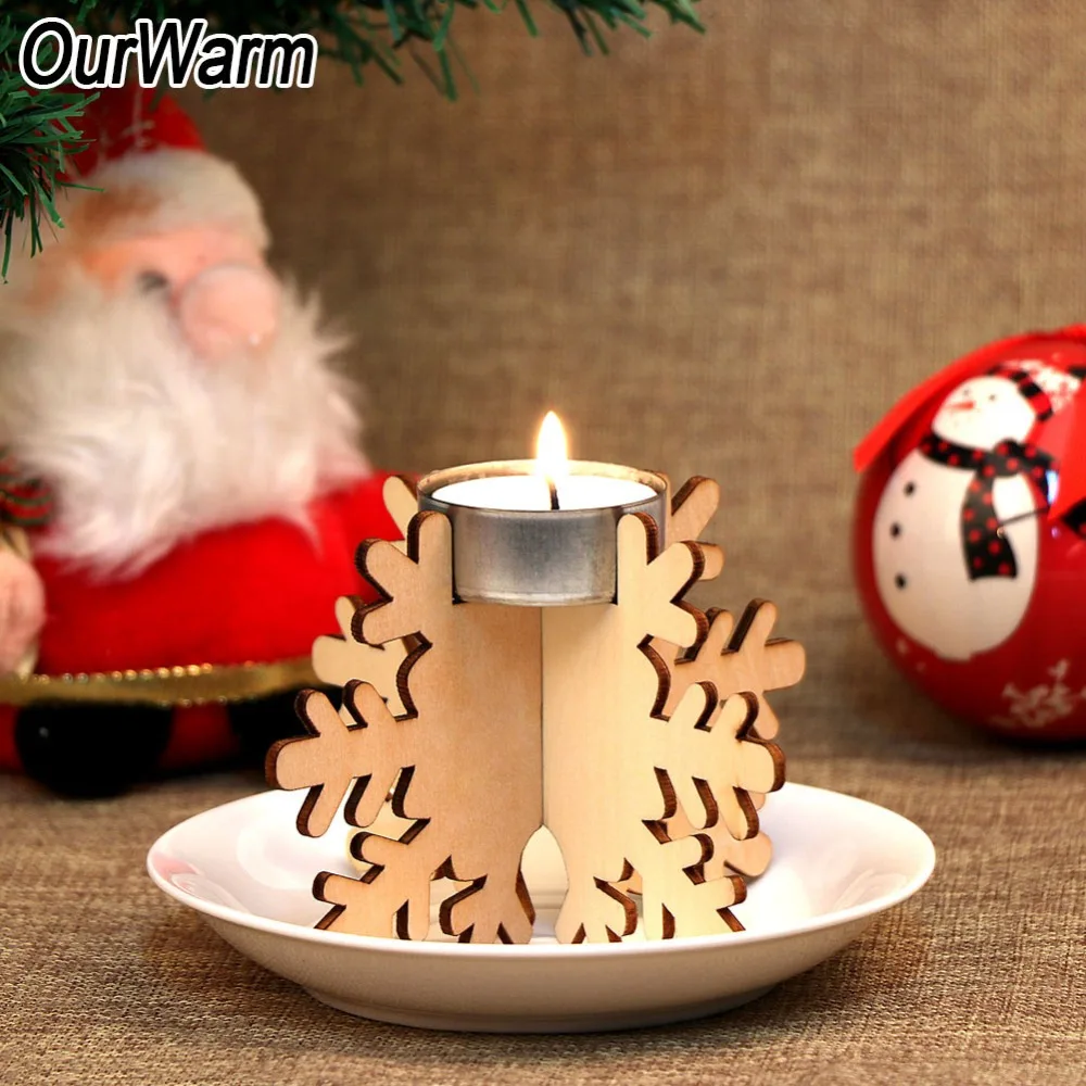 OurWarm 6 шт. DIY деревянный Снежинка, свеча держатели 12x8 см год украшения Деревянные Подсвечники рождественские украшения для дома