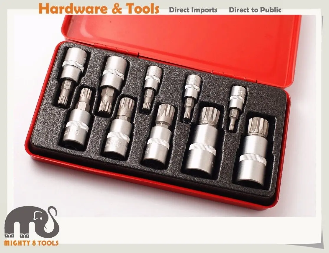 10pc XZN Triple Square Spline Socket Bit M4,5,6,8,9,10,12 Tamperproof