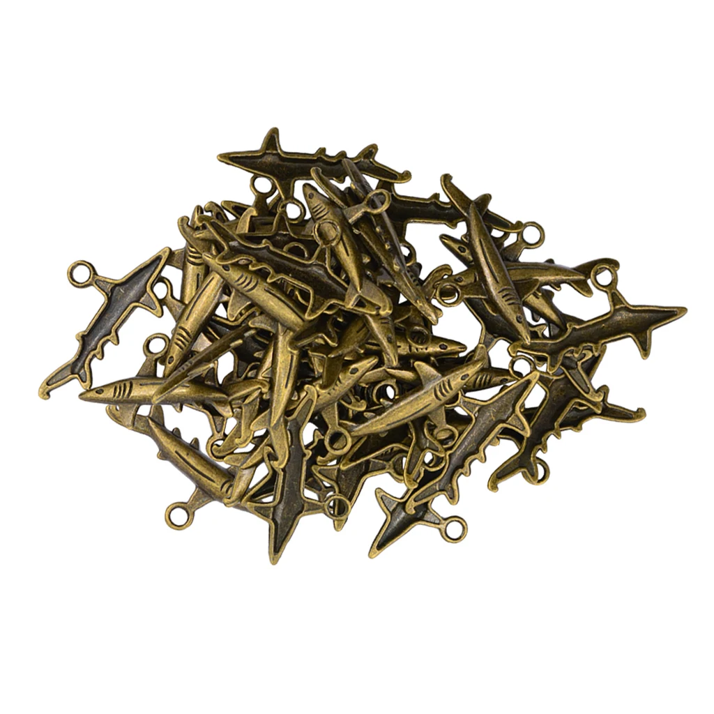 50pcs Antique Bronze Played Shark Charms Mini Pendants for Ancient, jewelry making,craft,cards,vintage,pendant,key rings