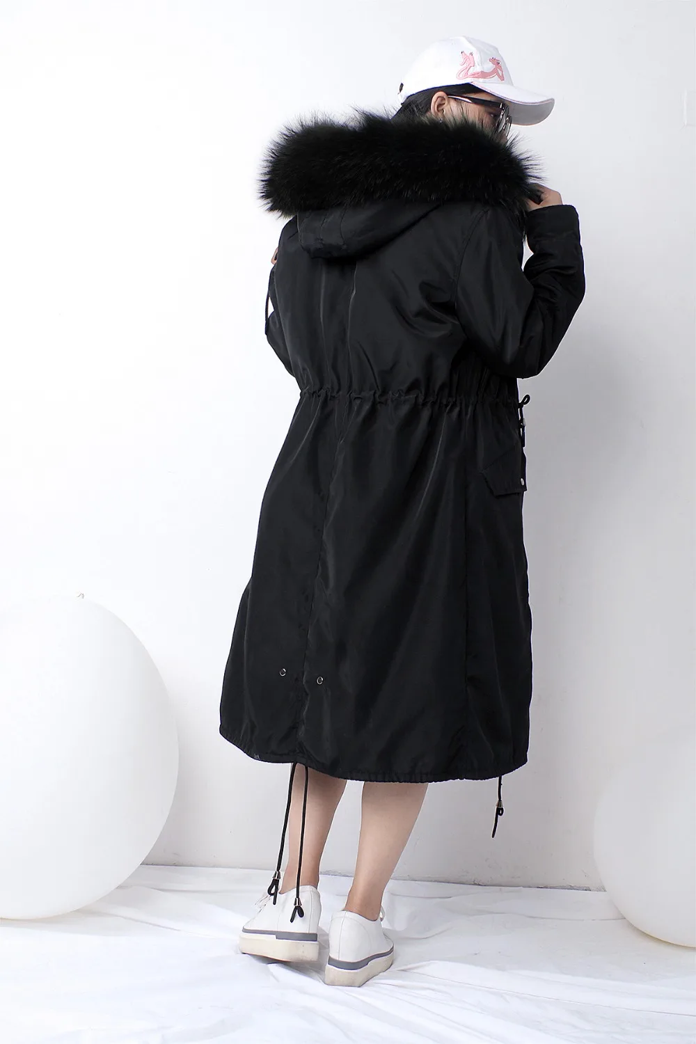 Женское пальто с капюшоном из меха енота, парки из натурального меха, большие размеры, верхняя одежда, Длинная зимняя куртка со съемным капюшоном