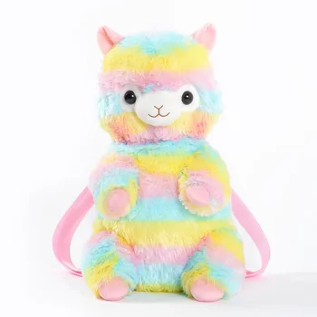 

Candice guo! Super cute plush toy lovely cartoon rainbow Arpakasso alpaca stuffed doll soft backpack bag birthday Christmas gift