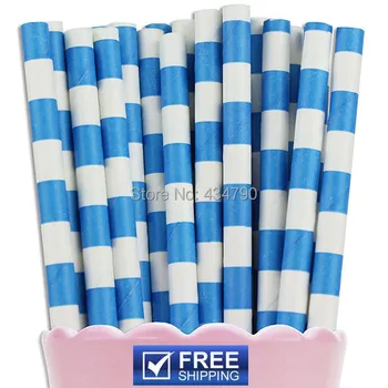 

200pcs Royal Blue Sailor Striped Paper Straws Ring Circle Stripe,Blue and White DIY Cake Pop Sticks,Party Supplies Decorations