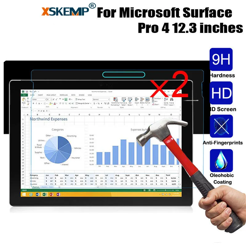 Взрывозащищенное Закаленное стекло XSKEMP 2 шт./лот 9H для Microsoft Surface Pro 4 12 3 дюйма HD