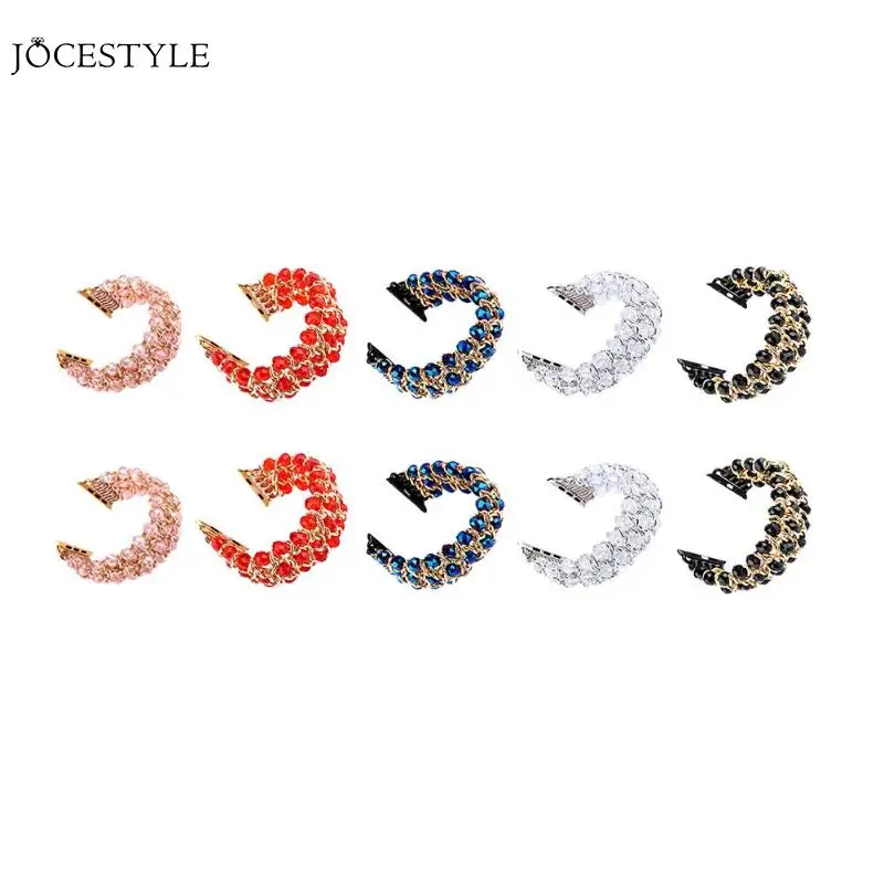 

Artificial Crysta Watch Band Metal Chain Wristband Crystal Bead Stretch Elastic Bracelet Strap Band for iWatch 1/2 Generation