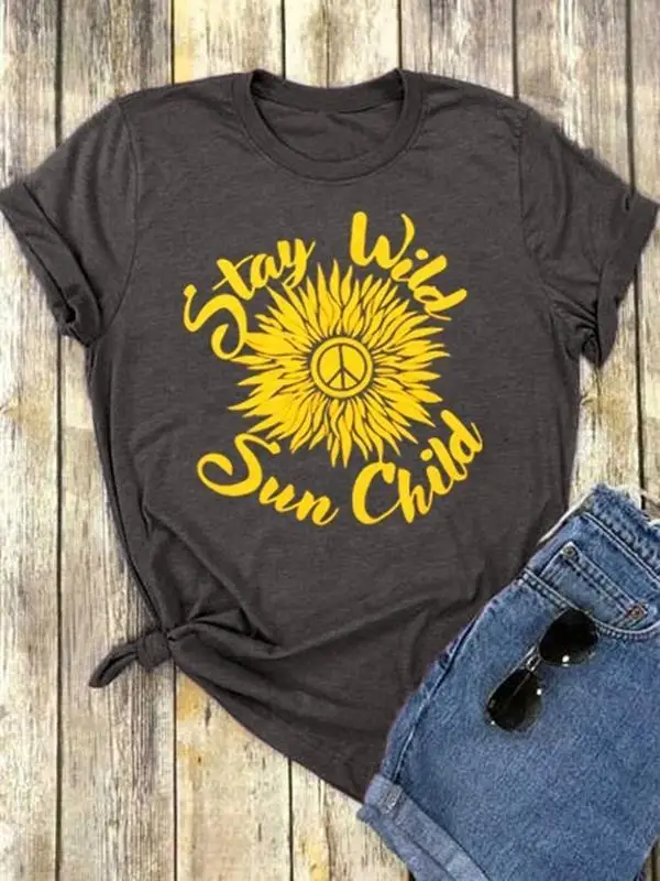 

Stay Wild Sun Child cotton sunflower t shirt grunge tumblr camisetas aesthetic graphic street style women unisex vintage tee top