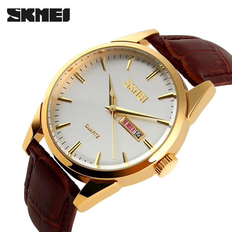 

SKMEI Brand Fashion Men Sports Watches Men's Quartz Watch Hour Date Clock Man Leather Strap Luxury Thin Waterproof Wristwatches