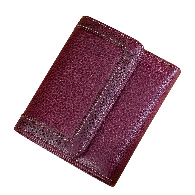 

Women's Short Leather Wallet Women Retro Purse Small Wallet Large Capacity Vintage Leather Three Fold Wallet