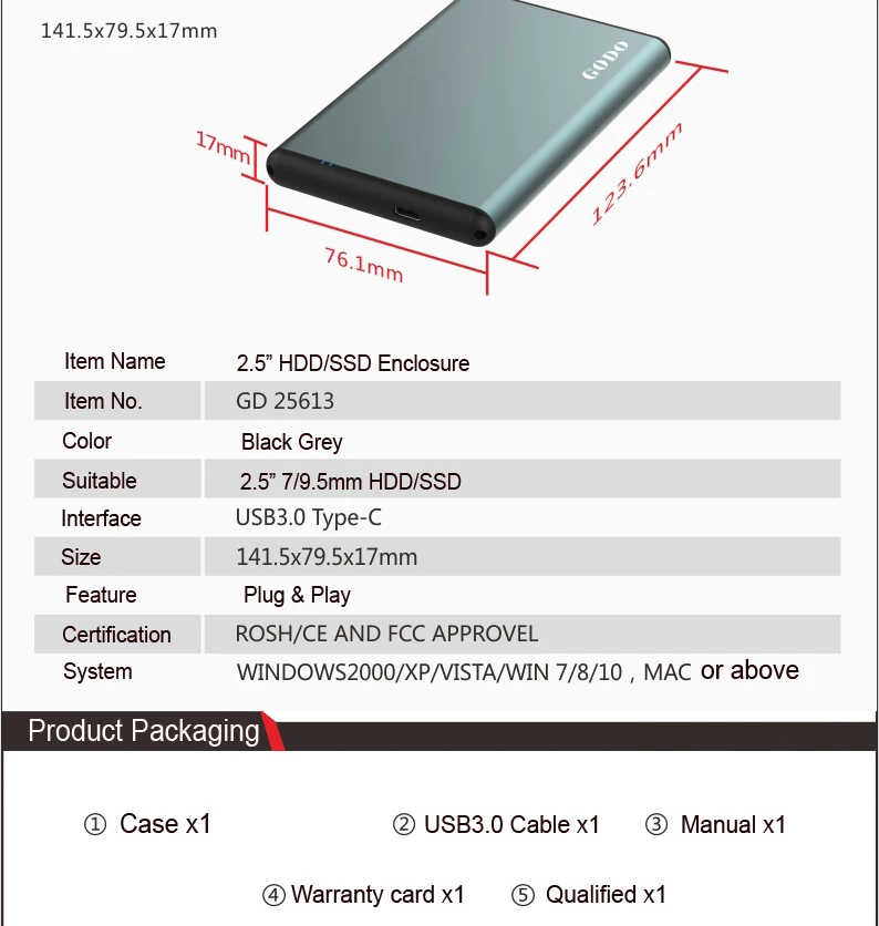 Sata III для USB3.0 Gen1 Тип-C 2,5 "внешний SSD/HDD жесткого диска корпус/коробка с 6 Гбит/с UASP для Тетрадь Рабочий стол Mac