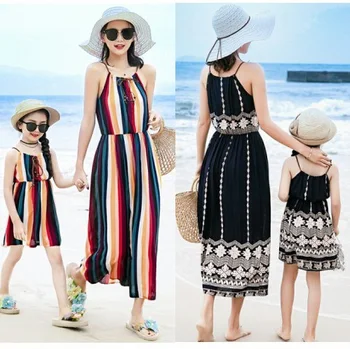 

Striped Mother and Daughter Dresses Beach Mommy and Me Clothes Family Look Mom Mum Mama and Girls Dress Family Matching Outfits