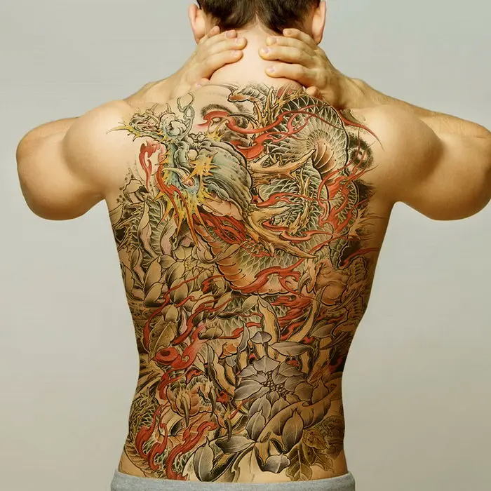 Полная обратная Татуировка Будда лояльность Гейша Дракон Тигр Карп дизайн Мужская временная татуировка наклейка Большой размер боди арт девушка модель - Цвет: X43