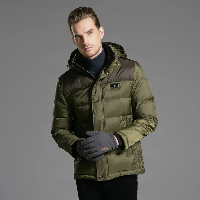 

Men's Winter Thick Duck Down Jacket Hoodied Down Coat with Hat Detachable Selected Feather clothing for Men Male 3615 New