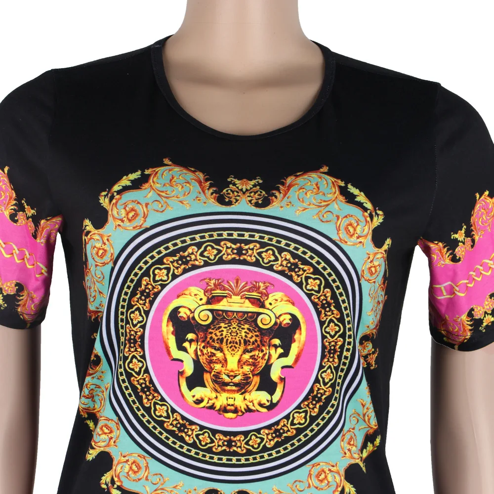 Простая стильная повседневная разноцветная футболка с короткими рукавами и круглым вырезом с принтом животных; летняя модная уличная женская футболка-пуловер; WNY8816