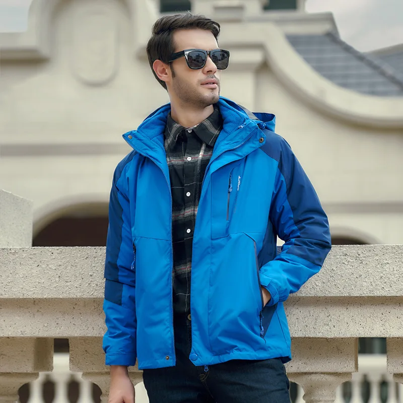 Male blue-2 7XL хит Весна Зима 3 в 1 Мужская и женская куртка для альпинизма и пешего туризма Мужская и женская спортивная водонепроницаемая утепленная ветровка - Цвет: Male blue-2