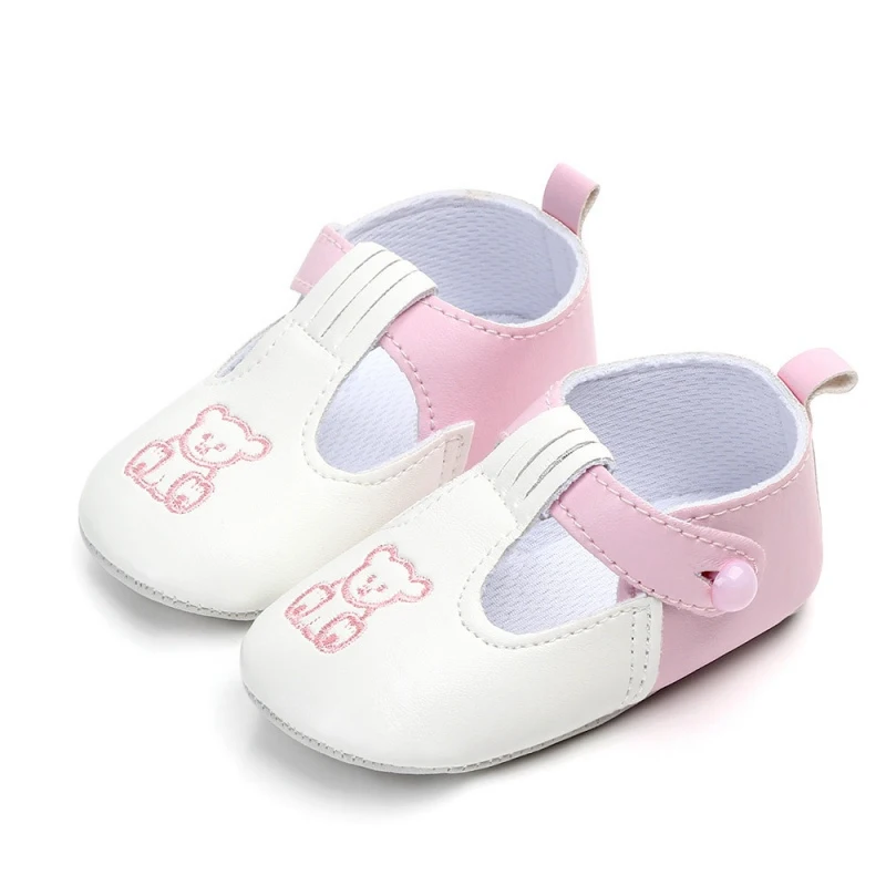 Для новорожденных и пуговицы из искусственной кожи обувь для девочек мальчик милый лодка Мишка животных первые ходунки обувь Осенняя