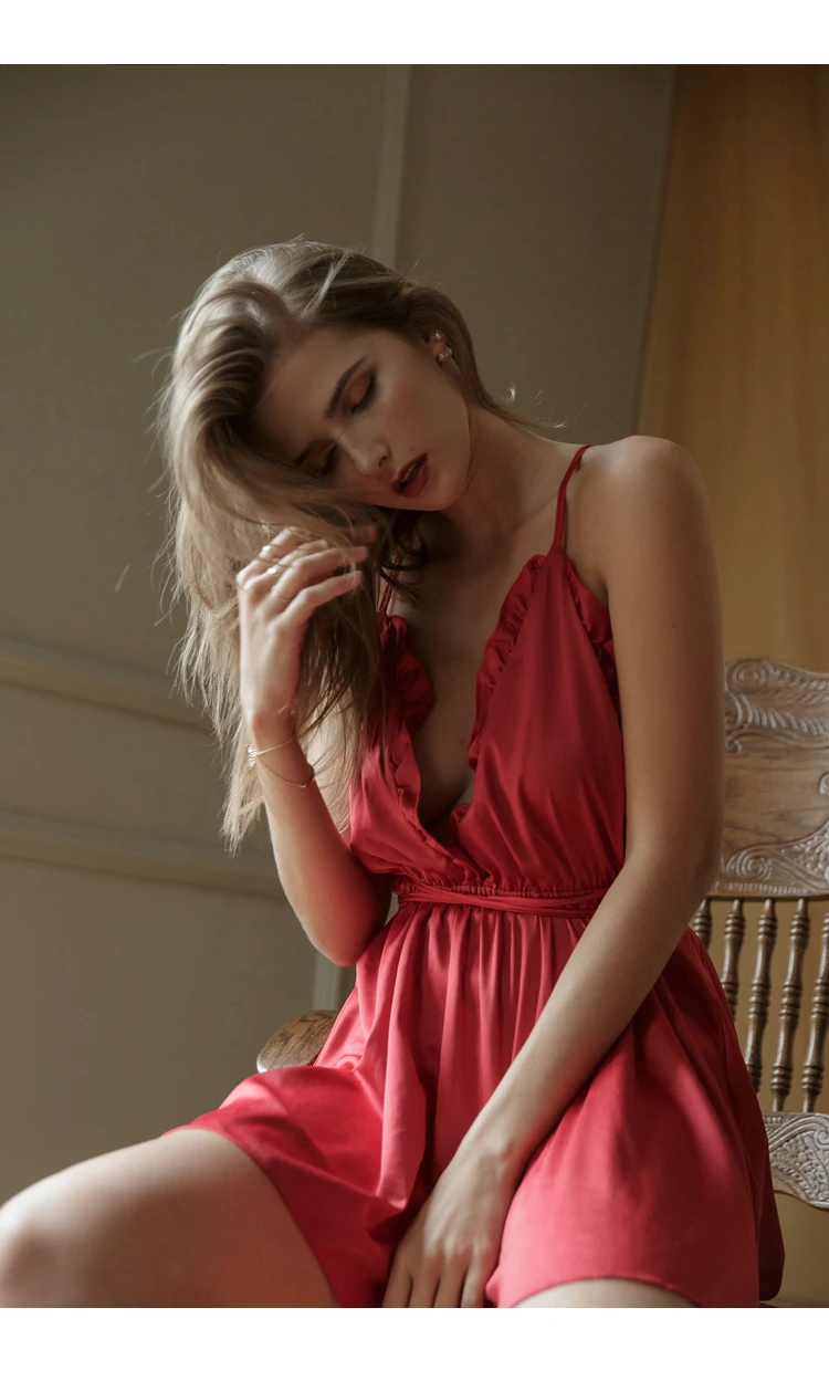 Кружевная ночная рубашка женское сексуальное эротичное ночное белье Baby Doll Mujer атласное платье черный белый розовый красный белье красное платье с перекрестными лямками на спине