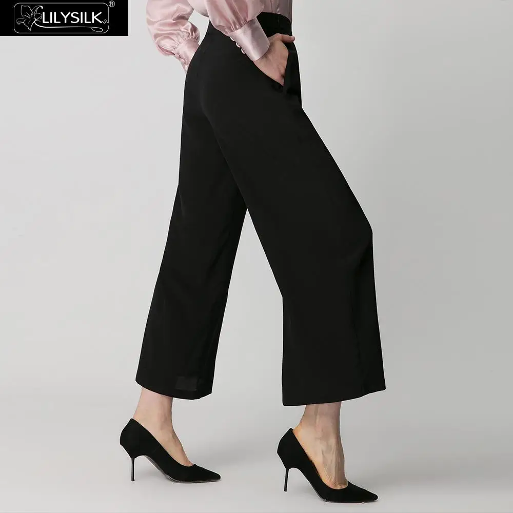 LILYSILK брюки женские шелковые вы самый крутой в шелке широкие ноги дамы брюки легкие бизнес стильный серый черный