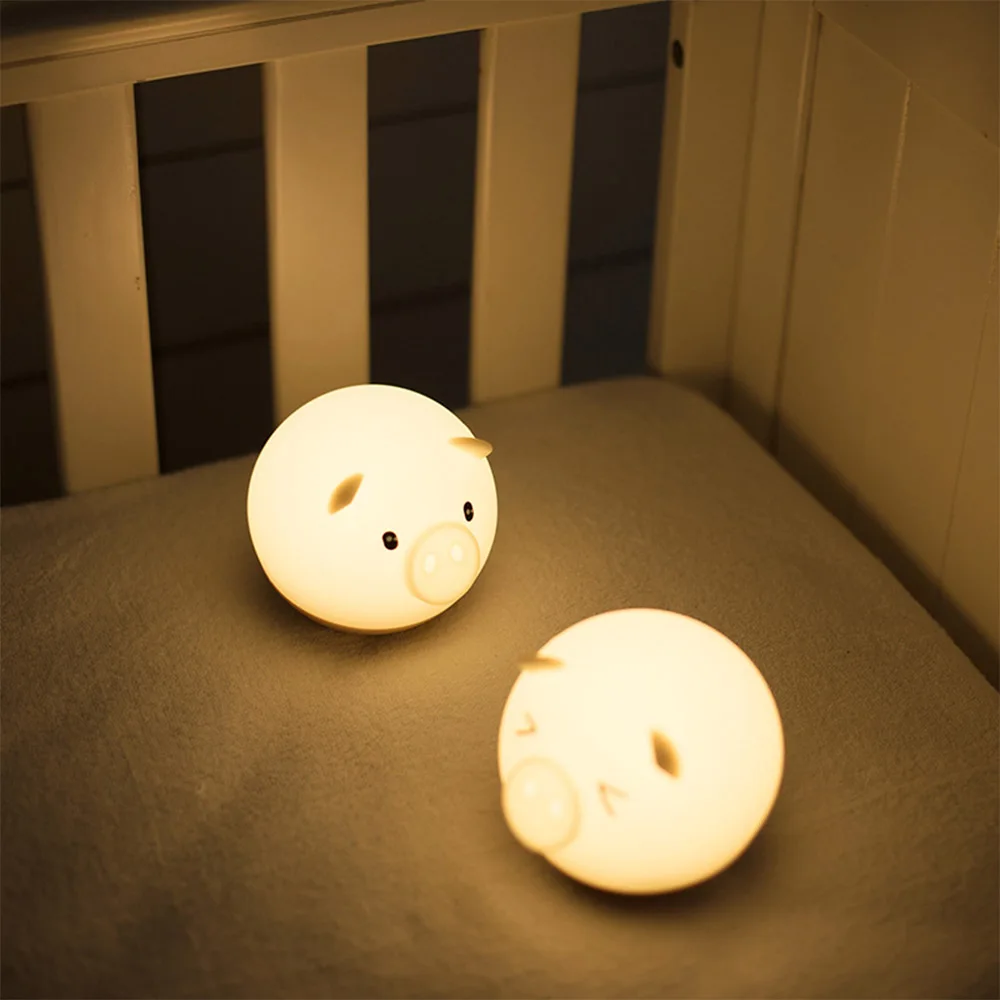 1pcs Cute Pig LED Night Light Touch Sensor USB Silicone Baby Bedroom